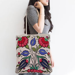 Unique Woven Fabric Bag|Gobelin Tapestry Shoulder Bag|Turkish Tulip Tile Pattern Handbag|Gift Handbag For Women|Handmade Rug DesignTote Bag