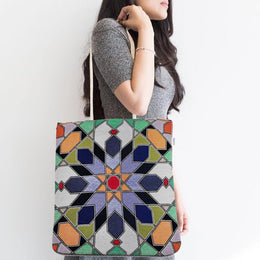 Gobelin Tapestry Shoulder Bag|Handmade Carpet Bag|Tile Pattern Gift Handbag For Women|Woven Tapestry Fabric|Belgian Tapestry Tote Bag