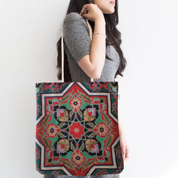 Geometric Design Shoulder Bag|Gobelin Tapestry Tote Bag|Tile Pattern Gift Handbag For Women|Woven Tapestry Fabric|Handmade Shopping Bag