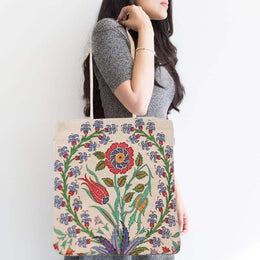 Gobelin Tapestry Shoulder Bag|Turkish Tulip Tile Pattern Bag|Gift Handbag For Women|Woven Tapestry Fabric|Belgian Tapestry Vintage Tote Bag