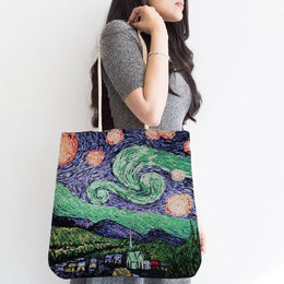 Gobelin Tapestry Shoulder Bag|Gift Handbag For Women|Van Gogh Langlois Bridge, Starry Night Bag|Handmade Bag|Overnight Gobelin Bag|Woven Bag