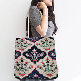 Belgium Tapestry Vintage Tote Bag|Gobelin Tapestry Shoulder Bag|Turkish Tulip Tile Pattern Bag|Gift Handbag For Women|Woven Tapestry Fabric