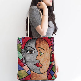 Gobelin Tapestry Shoulder Bag|Woman Face Shoulder Bags|Gift Handbag For Women|Handmade Tapestry Bag|Woven Tote Bag|Vintage Style Large Bag