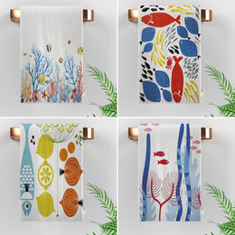 Fish Print Tea Towel|Coastal Dishcloth|Nautical Hand Towel|Coral Print Decor|Summer Dish Cloth|All-Purpose Rag|Cost-Effective Farmhouse Rag