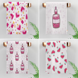 Valentine Dish Towel|Perfume Dish Cloth|Heart Print Towel|Heart Shaped Bottle Print Hand Towel|Love Themed Towel|Valentine's Day Gift
