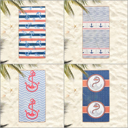 Nautical Beach Towel|Anchor Bath Towel|Coastal Pool Towel|Striped Beach Towel|Beach House Outdoor Soft Bath Towel|Summer Trend Vacation Gift
