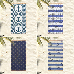 Nautical Beach Towel|Navy Anchor Bath Towel|Coastal Pool Towel|Striped Design Towel|Beach House Outdoor Soft Bath Towel|Summer Vacation Gift