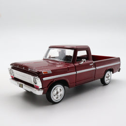 Motormax 1969 Ford F-100 Pickup Model Car|Scale 1/24 Diecast Car|Vintage Model Red Car for Collectors|Classic Metal Collection Car for Dad