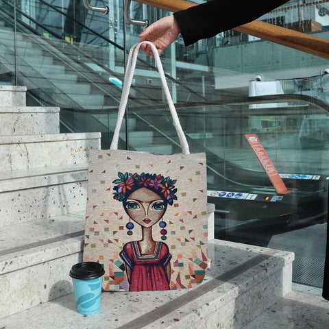 Frida Khalo Fabric Shoulder Bag|Girl Face Gobelin Tapestry Tote Bag|Boho Style Handbag|Messenger Bag for Women|Book Summer Shoulder Purse