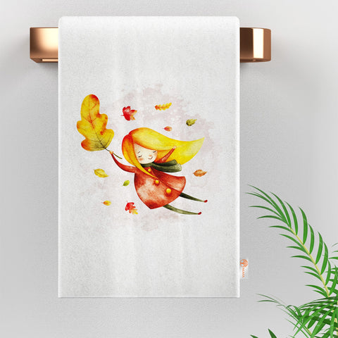 16x24 Fall Tea Towel|Cute Girl Dishcloth|Dry Leaf Hand Towel|Autumn Towel|Kitchen Cleaning Cloth|Dust Remover|Cost-Effective Rag