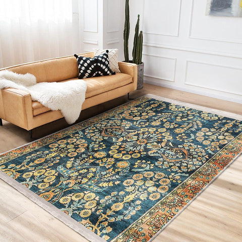 Ethnic Fringed Carpet|Oriental Accent Non-Slip Carpet|Rug Design Floor Covering|Kilim Pattern Machine-Washable Rug|Farmhouse Rug