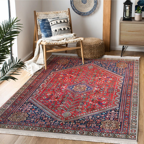 Anatolian Accent Floor Covering|Ethnic Fringed Machine-Washable Rug|Kilim Pattern Non-Slip Carpet|Farmhouse Style Rug|Rug Design Carpet