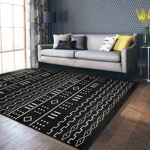 Scandinavian Carpet|Nordic Rug|Abstract Geometric Floor Covering|Fringed Carpet|Authentic Rug|Machine-Washable Decorative Floor Covering