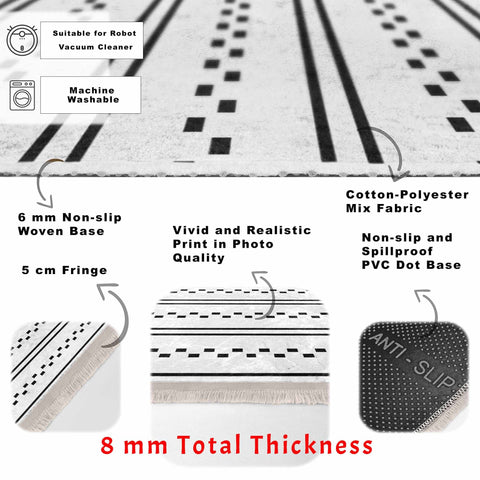 Abstract Geometric Rug|Scandinavian Floor Covering|Nordic Carpet|Geometric Rug|Ethnic Fringed Floor Covering|Machine-Washable Carpet