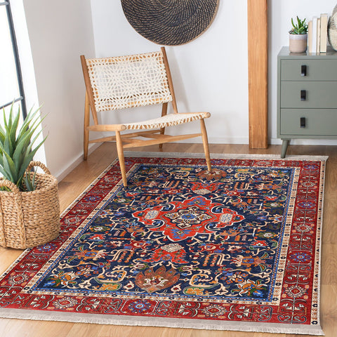 Kilim Pattern Non-Slip Carpet|Farmhouse Machine-Washable Rug|Ethnic Fringed Rug|Oriental Accent Carpet|Decorative Rug Design Floor Covering