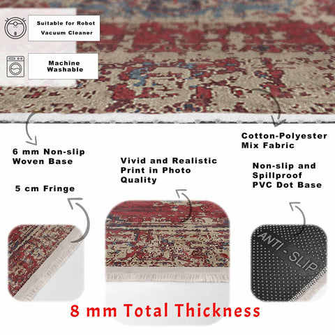 Kilim Pattern Floor Covering|Farmhouse Style Non-Slip Carpet|Ethnic Fringed Carpet|Anatolian Accent Machine-Washable Rug|Rug Design Rug