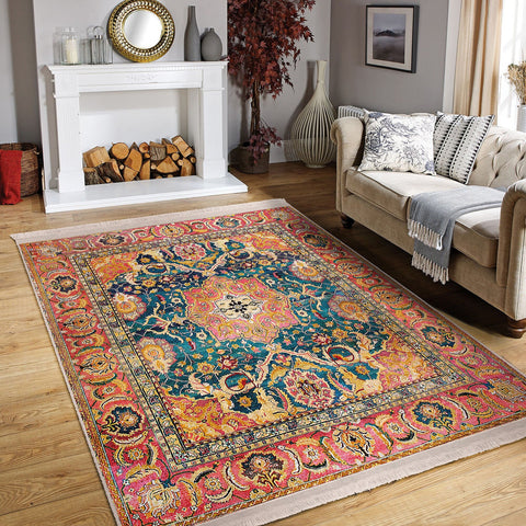 Ethnic Carpet|Fringed Rug|Kilim Pattern Floor Covering|Machine-Washable Carpet|Farmhouse Rug|Anatolian Floor Covering|Rug Design Carpet