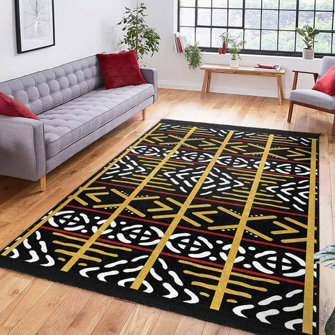 Tribal Pattern Carpet|Authentic Style Rug|Machine-Washable Floor Covering|Farmhouse Carpet|Fringed Rug|Geometric Floor Covering