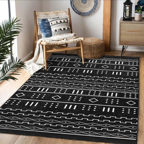 Scandinavian Carpet|Nordic Rug|Abstract Geometric Floor Covering|Fringed Carpet|Authentic Rug|Machine-Washable Decorative Floor Covering
