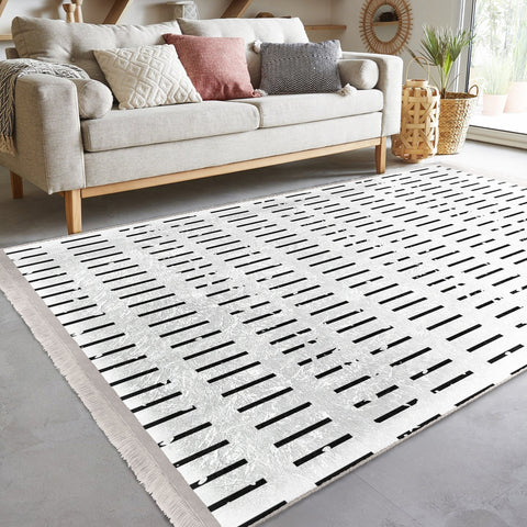 Nordic Pattern Rug|Machine-Washable Carpet|Abstract Geometric Floor Covering|Authentic Rug|Scandinavian Carpet|Fringed Floor Covering