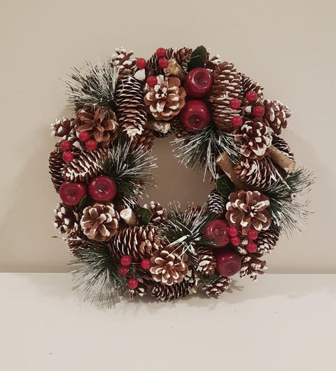 Christmas Welcome Wreath|Christmas Holiday Season Pinecone Wreath|Red Holly Berry Wreath|Year Round Front Door Wreath|Redberries Wall Decor
