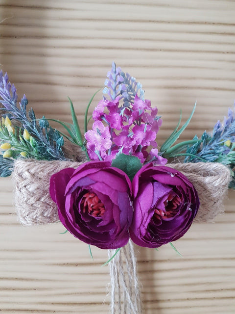 Purple Peony Jute Rope Welcome Wreath for Front Door with Lavender|Year round Door Floral Hanger|Housewarming Gift for Friend with Butterfly