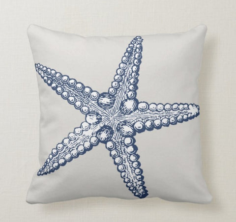 Nautical Pillow Case|Navy Marine Pillow Cover|Decorative Nautical Cushions|Coastal Throw Pillow|Blue Starfish Home Decor|Beach House Decor