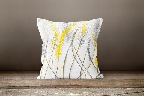 Yellow Floral Pillow Cover|Gray Bird on Tree|Decorative Fall Throw Pillow Top|Boho Bedding Home Decor|Housewarming Autumn Trend Cushion
