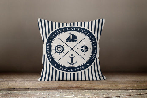 Nautical Pillow Case|Personalized Navy Marine Pillow Cover|Decorative Nautical Cushions|Anchor Throw Pillow|Blue and White Navy Home Decor