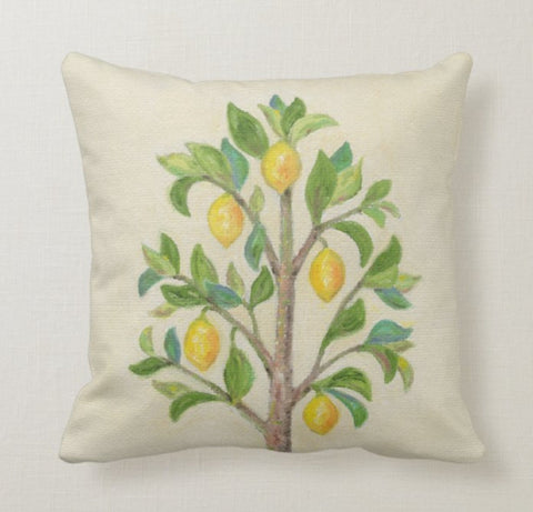 Lemons Pillow Cover|Yellow Lemons with Green Leafage|Decorative Cushion Case|Home Decor with Lemon|Housewarming Cushion|Lemon Throw Pillow
