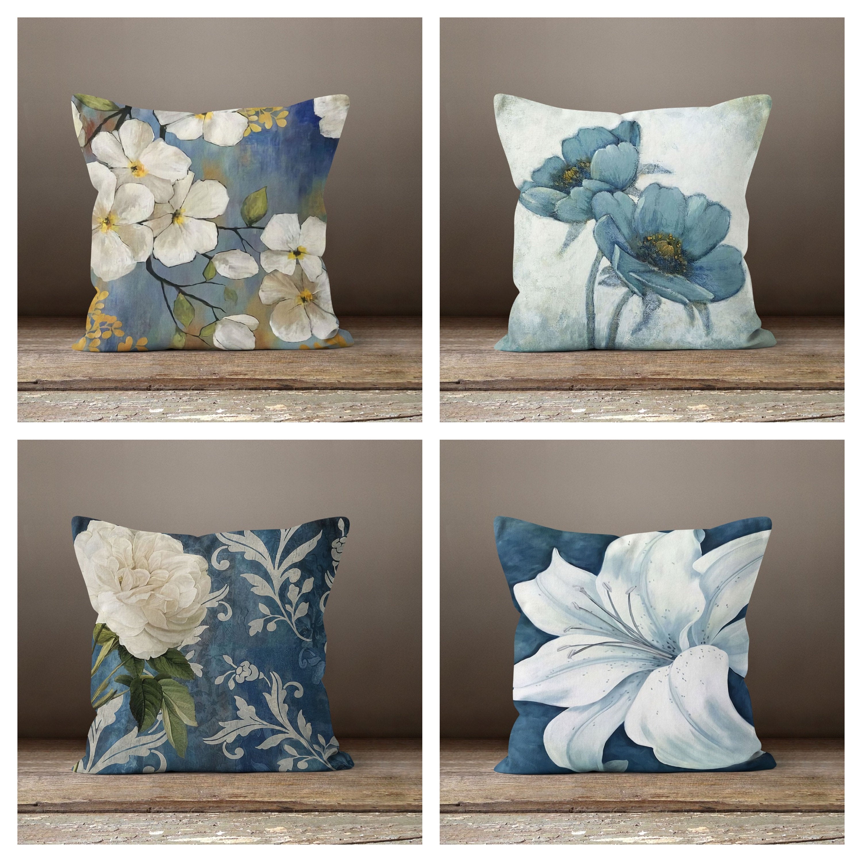 Gray Floral Pillow Cover Akasia
