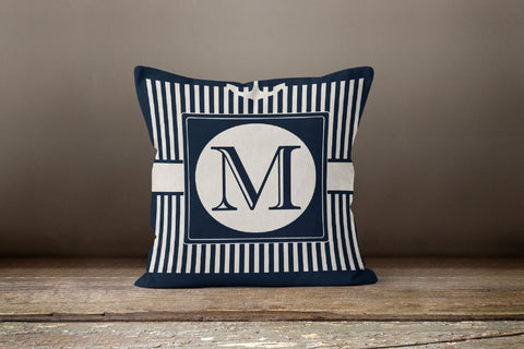 Nautical Pillow Case|Personalized Navy Marine Pillow Cover|Decorative Nautical Cushions|Anchor Throw Pillow|Blue and White Navy Home Decor