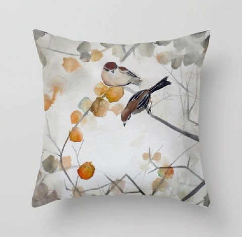 Fall Trend Pillow Cover|Autumn Cushion Case|Blue Pumpkin Throw Pillow|Happy Fall Home Decor|Housewarming Farmhouse Autumn Birds Pillow Case