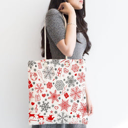 Snowflake Shoulder Bag|Winter Trend Fabric Bag|Cute Special Design Handbag|Beach Tote Bag|Silver Snowflakes Handbag|Boho Style Women&#39;s Purse