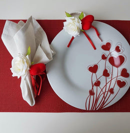 Love Napkin Ring|White Rose Red Heart Napkin Ring|Table Centerpiece|Floral Napkin Holder|Valentine&#39;s DayGift for Him|I love You Table Top