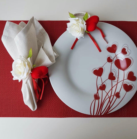 Love Napkin Ring|White Rose Red Heart Napkin Ring|Table Centerpiece|Floral Napkin Holder|Valentine&