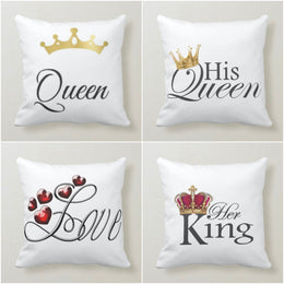 Love Throw Pillow Cover|Crown Print Valentine's Day Decor|Romantic Gift for Fiance|His Queen Her King Love Cushion Case|Couple Pillowcases