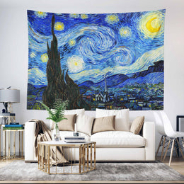 Starry Night by Van Gogh Wall Tapestry|Vincent Van Gogh Tapestry|Landscape Wall Hanging Art|Sky View Tapestry|Masterpiece Fabric Wall Art