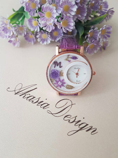 Personalized Embroidered Watch|Floral Wrist Watch|Vintage Women&