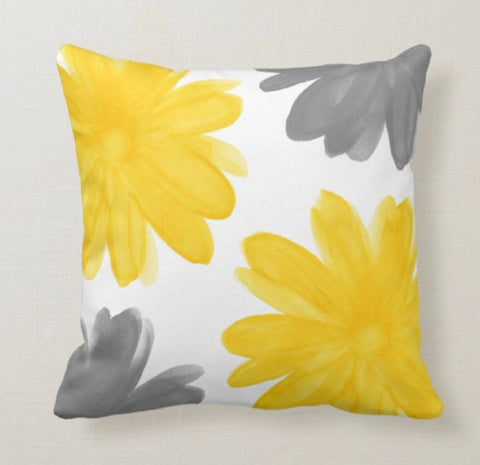 Abstract Yellow Gray Pillow Cover|Boho Bedding Home Decor|Bicycle Love Pillow Cover|Housewarming Geometric Cushion Case|Floral Throw Pillow