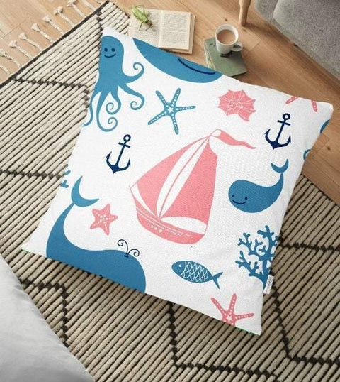 Nautical Floor Pillow Cover|Anchor Pillow Case|Floor Cushion Case|Decorative Nautical Cushions|Beach House Decor|Digital Print Floor Cushion