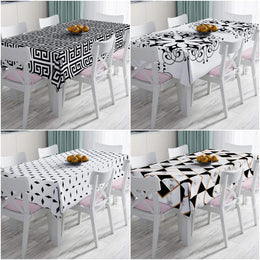 Black & White Geometric Tablecloth|Bohemian Style Table Top|Abstract Table Top|Geometric Table Decor|Farmhouse Table|Psychedelic Home Decor