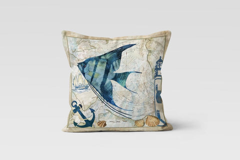 Coastal Throw Pillow|Navy Blue Marine Pillow Cover|Decorative Summer Trend Cushion|Nautical Pillow Top|Starfish Home Decor|Beach House Decor