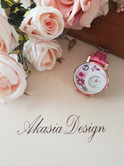 Personalized Embroidered Watch|Floral Wrist Watch|Vintage Women&