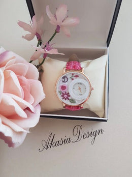 Personalized Embroidered Watch|Floral Wrist Watch|Vintage Women's Watch|Unique Gift for Her|Hand Stitched Valentine's Day Gift|New Mom Gift