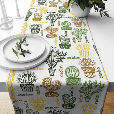 Cactus Table Runner|High Quality Cactus Table Runner|Plaid Succulent Home Decor|Farmhouse Table|Green Cactus Decor|Brown Cactus Tablecloth