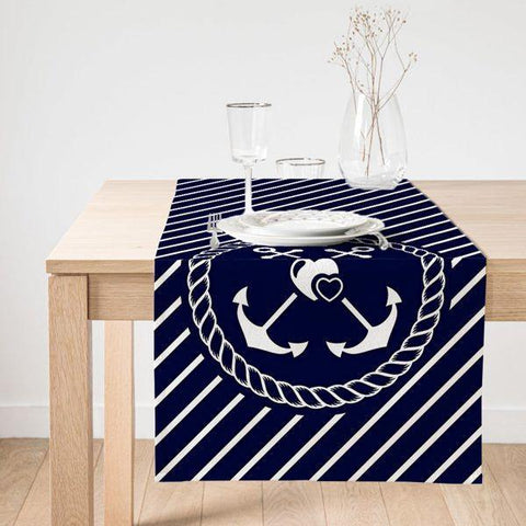Nautical Table Runner|High Quality Suede Navy Anchor Table Runners|Anchor Table Cover|Decorative Nautical Tabletop|Outdoor Beach House Decor