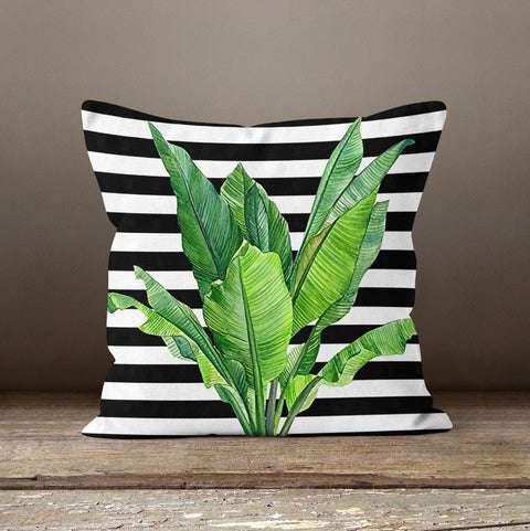 Plants Pillow Cover|Green Leaves Cushion Case|Striped Leaves Decor|Decorative Pillow Case|Boho Bedding Decor|Housewarming Palm Tree Pillow
