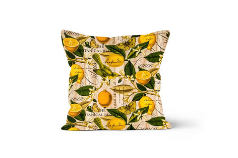 Floral Lemon Pillow Cover|Lemon with Tile Pattern Cushion|Lemon on Zigzag Home Decor|Housewarming Yellow Citrus|Farmhouse Floral Pillow Case