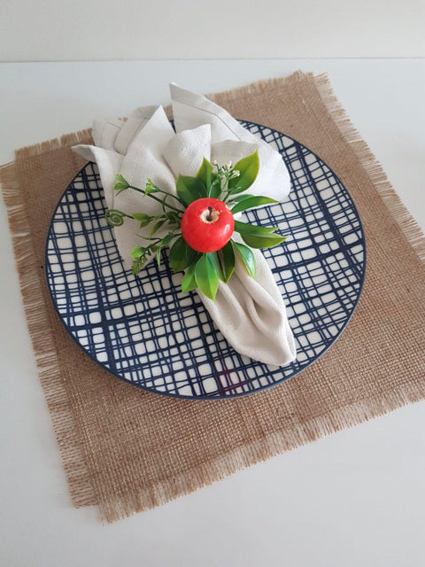 Apple Napkin Ring|Floral Red Apple Napkin Holder|Farmhouse Kitchen Table Decor|Summer Wedding Table Top|Table Centerpiece|Spring Tablescape